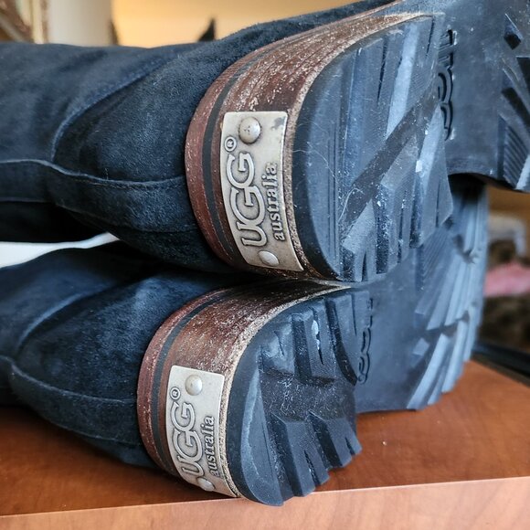 🥾 UGG Broome 5518 Tall Black Suede Shearling Lined Zip Boots Women's Shoes Sz 8 - Picture 10 of 16